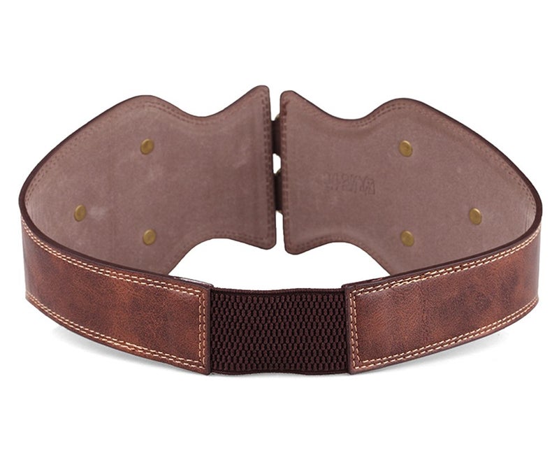 ICSTH Womens Obi Belt Vintage PU Leather Elastic Wide Waist Belt Fashion Retro Wide Belts (92CM) - Image 3